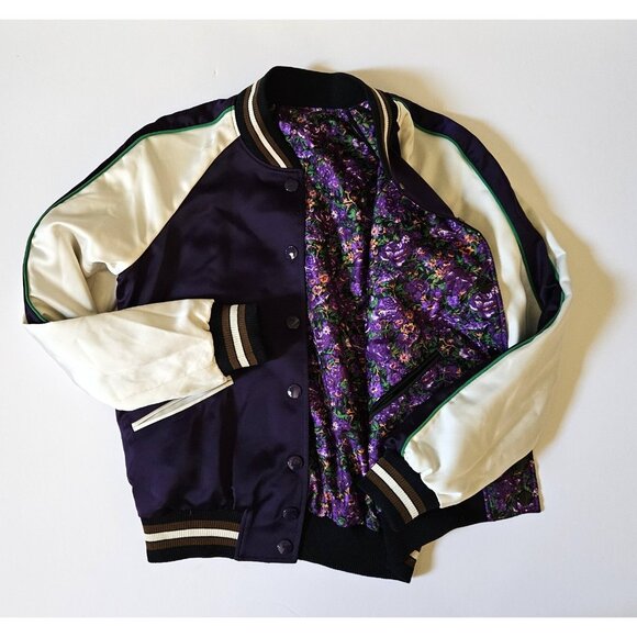 Coach XS Purple Reversible Satin Varsity Bomber Jacket Coat - Picture 1 of 5